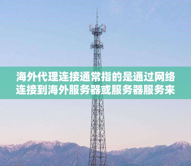 海外代理连接通常指的是通过网络连接到海外服务器或服务器服务来访问海外网站或服务的过程。以下是一个详细的步骤说明